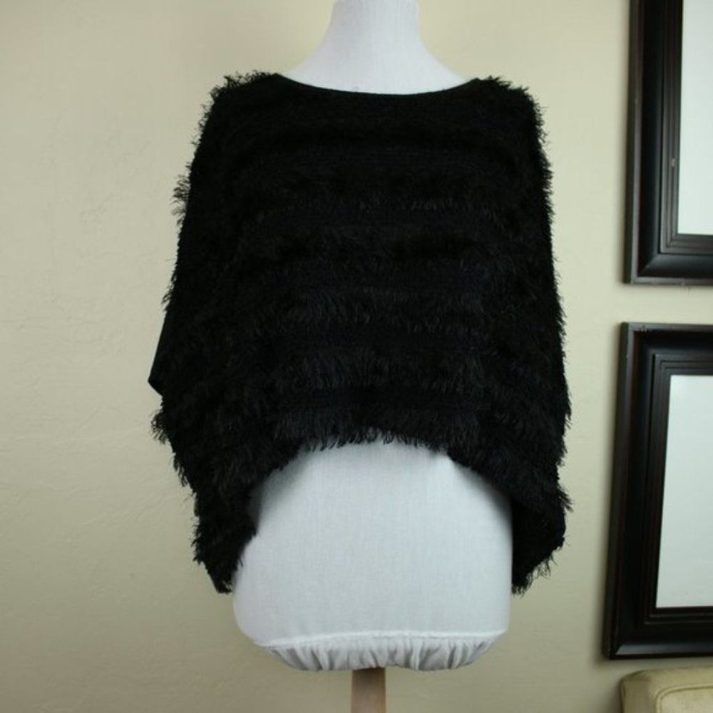 Cleo Faux Fur Ruffle Black Shrug Poncho